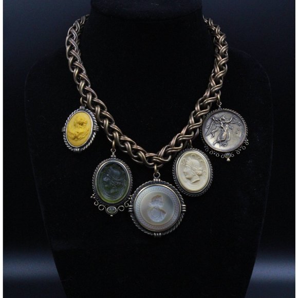 EXTASIA CAMEO INTAGLIO CAMEO STATEMENT NECKLACE - Picture 1 of 12